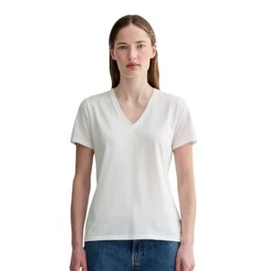Everlane Slim V Neck Organic Cotton Short Sleeve Tee Shirt White Size Medium